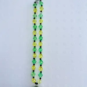 Handmade Jamaican Flag Rear View Mirror Car Charm Green & Yellow 8mm Bicone Beaded Car Accessory with Spring Clasp