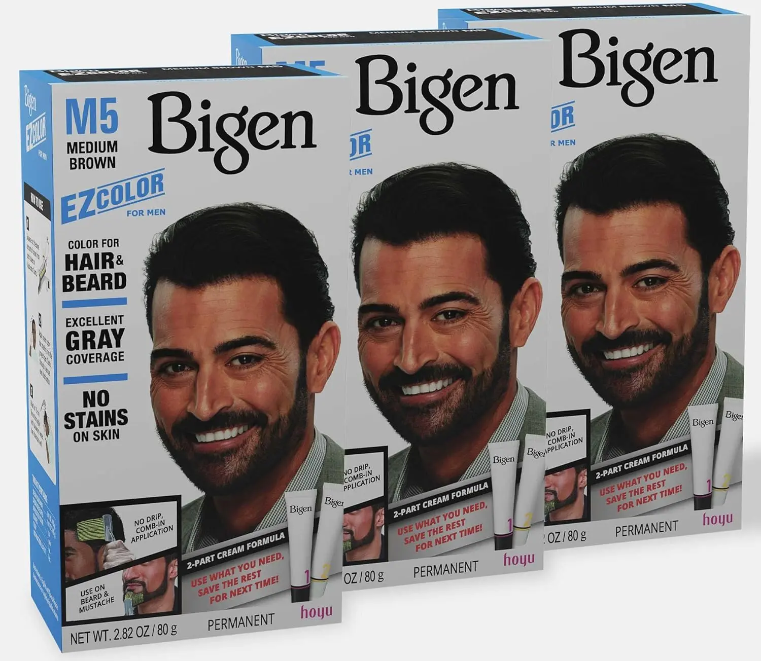 Men's 3-Pack M5 Medium Brown Hair and Beard Color Kit - Easy, No-Drip, No-Stain Formula for Mess-Free Haircare, Brown Hair Colors, Haircolors, Hair Beard Dye
