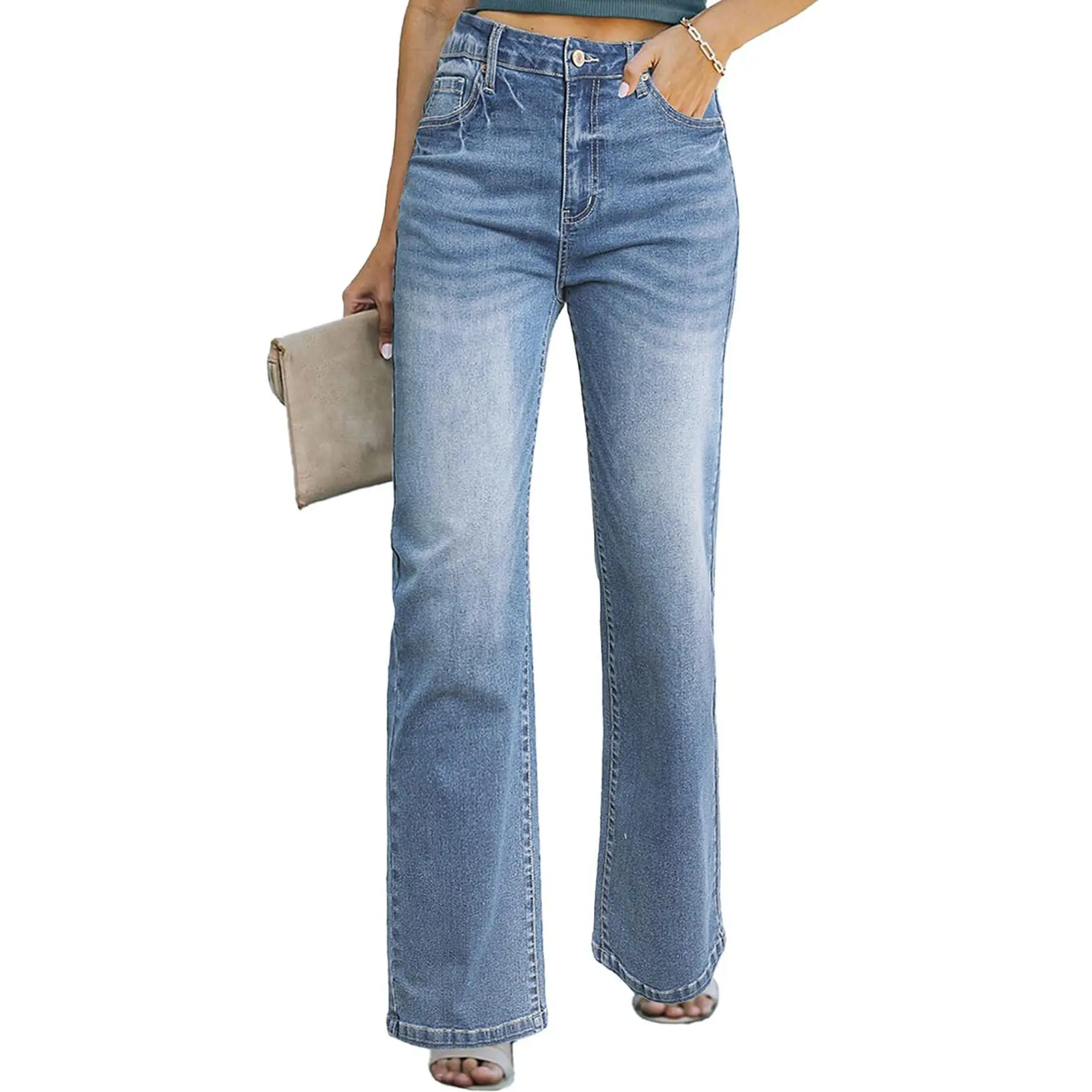 EVALESS Women's Wide Leg Jeans High Waisted Stretch Casual Washed Straight Basic Trouser Denim Pants 2026 Fashion Fall Winter Womenswear Streetwear Outfits  Deals For You Days summer outfits