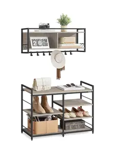 Hall Tree with Shoe Bench, Coat Rack Shoe Bench Set, Entryway Furniture, Multifunctional, 12 Metal Hooks, 4-Tier Shoe Rack, for Entryway, Bedroom