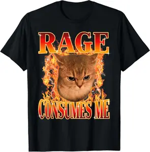 100% CottonRage Consumes Me Angry Cat Meme Funny Saying Cats Animals T-Shirt