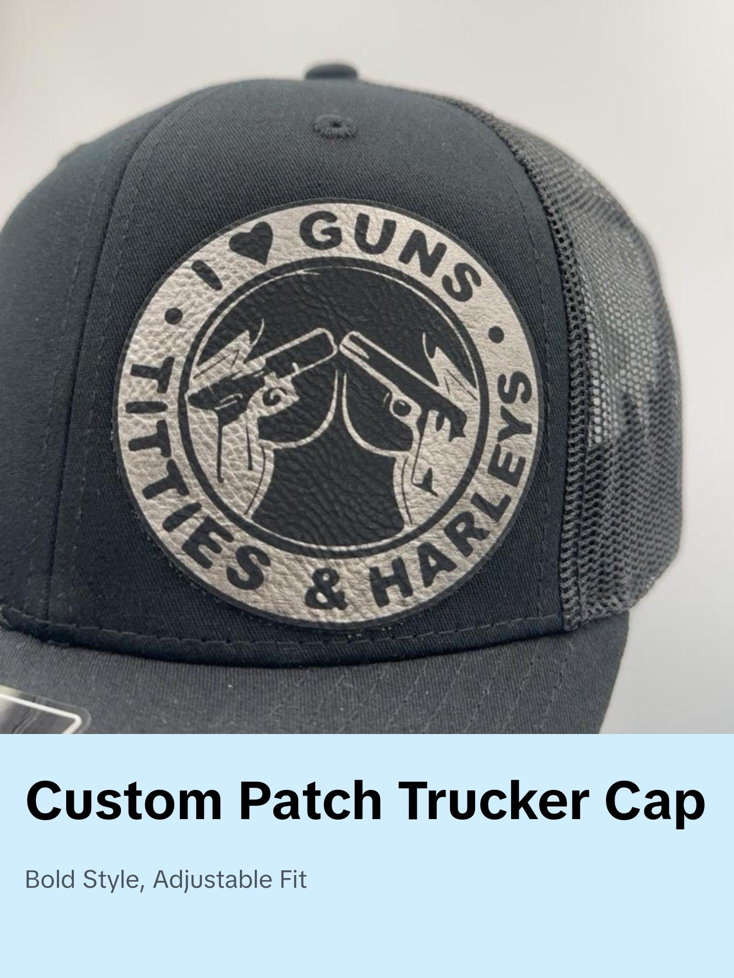 I Love Guns Titties & Harley’s  Custom Made Patch Hat - Multiple Colors Adjustable Snap-Back Style - Available in Multiple Colors & Designs - Classic 112 to Flat Bill Flex Fit Styles casual baseball cap