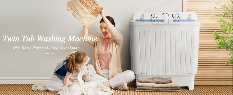 Costway Compact Twin Tub Washing Machine, Durable Design, Timer Control, Compact Laundry Washer for RV, Apartments and Dorms