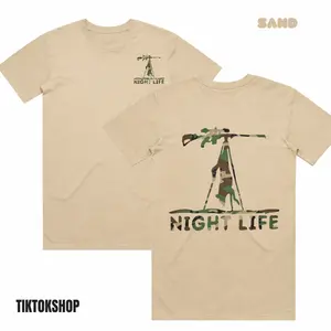 Night Life Predator Hunting Camo T-Shirt - Camo Logo NightLife - Sniper Tripod Hunter Graphic Tee, Night Hunting Gear Shirt, Predator Hunter Apparel, Gift for Coyote Hunters Men and Women