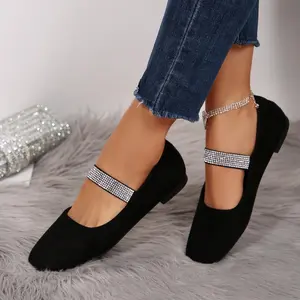 Women's Comfortable Stylish Versatile Black Ballet Flats with Silver Straps for Everyday Casual Wear Minimalist Design