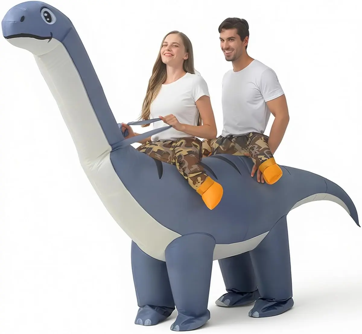 Inflatable Dinosaur Costume 2-Person for Adults, Conjoined Diplodocus Halloween Costume for Couples, Friends Family Funny Blow Up Ride on Costumes for Themed Party and More