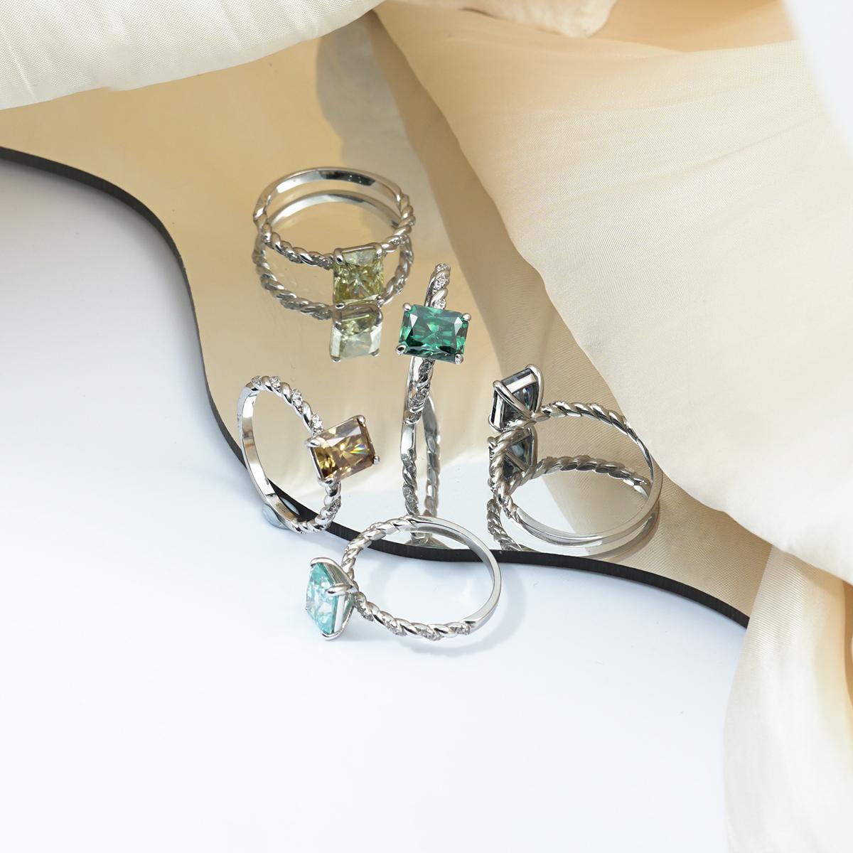 Delzzad 3ct Solitaire Twist Band Ring Radiant Synthetic Moissanite Ring Band In 925 Sterling Silver Christmas Gift