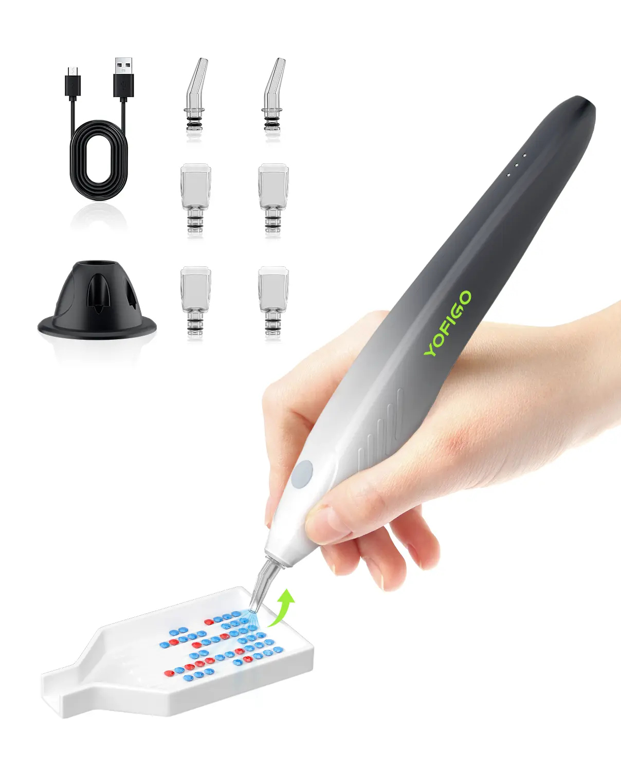 Lithium-Ion Battery-Powered Rechargeable Diamond Painting Pen - 6 Replaceable Tips, Portable Durable Tools for 3D Drills, DIY Diamond Art Crafts Gift for Enthusiasts