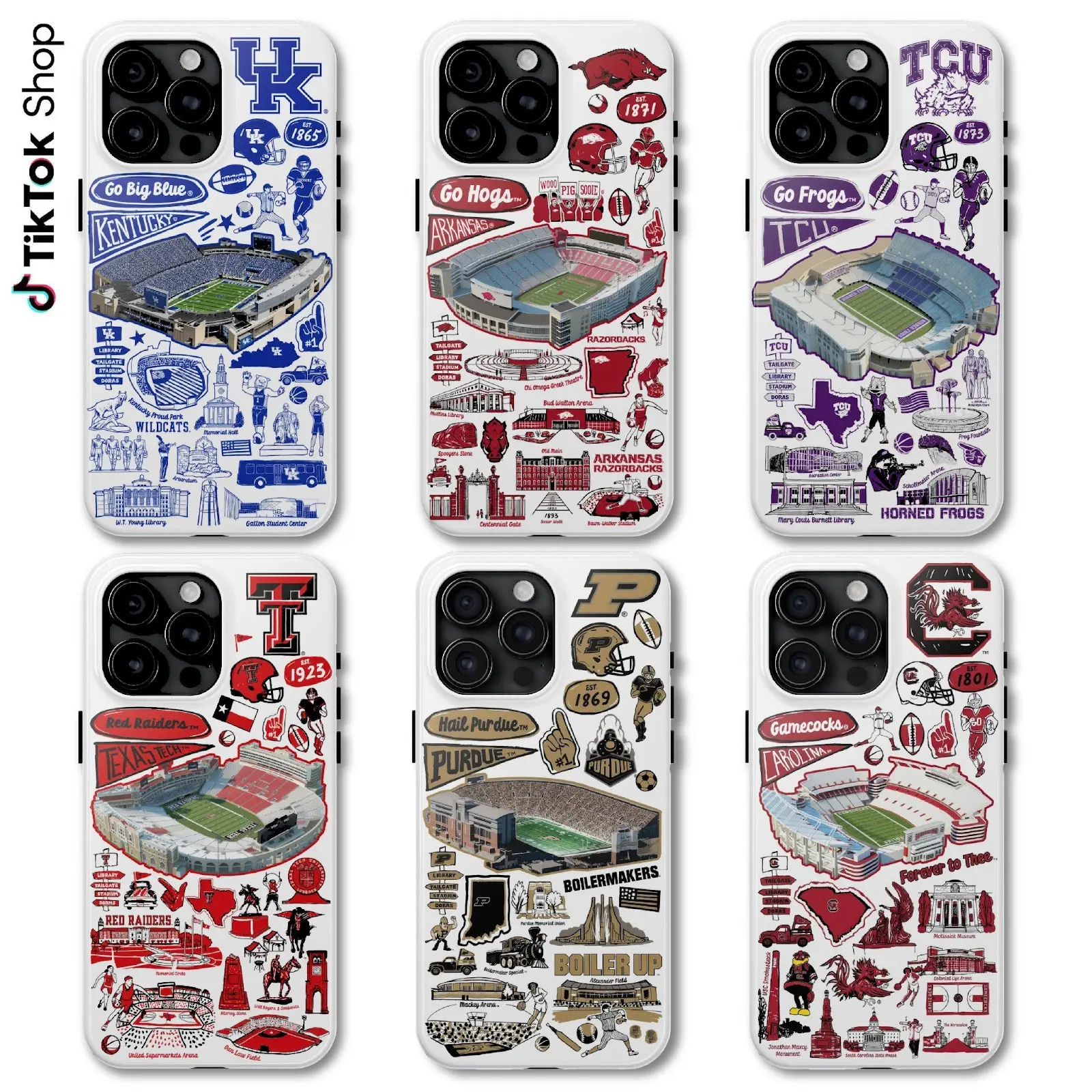 Wildcats Razorbacks Horned Frogs Red Raiders Boilermakers Gamecocks College Football Phone Case, National Collegiate Athletic Association Team Collection Phone Cover, Gifts For Varsity College Sports, 17 Air Pro Max
