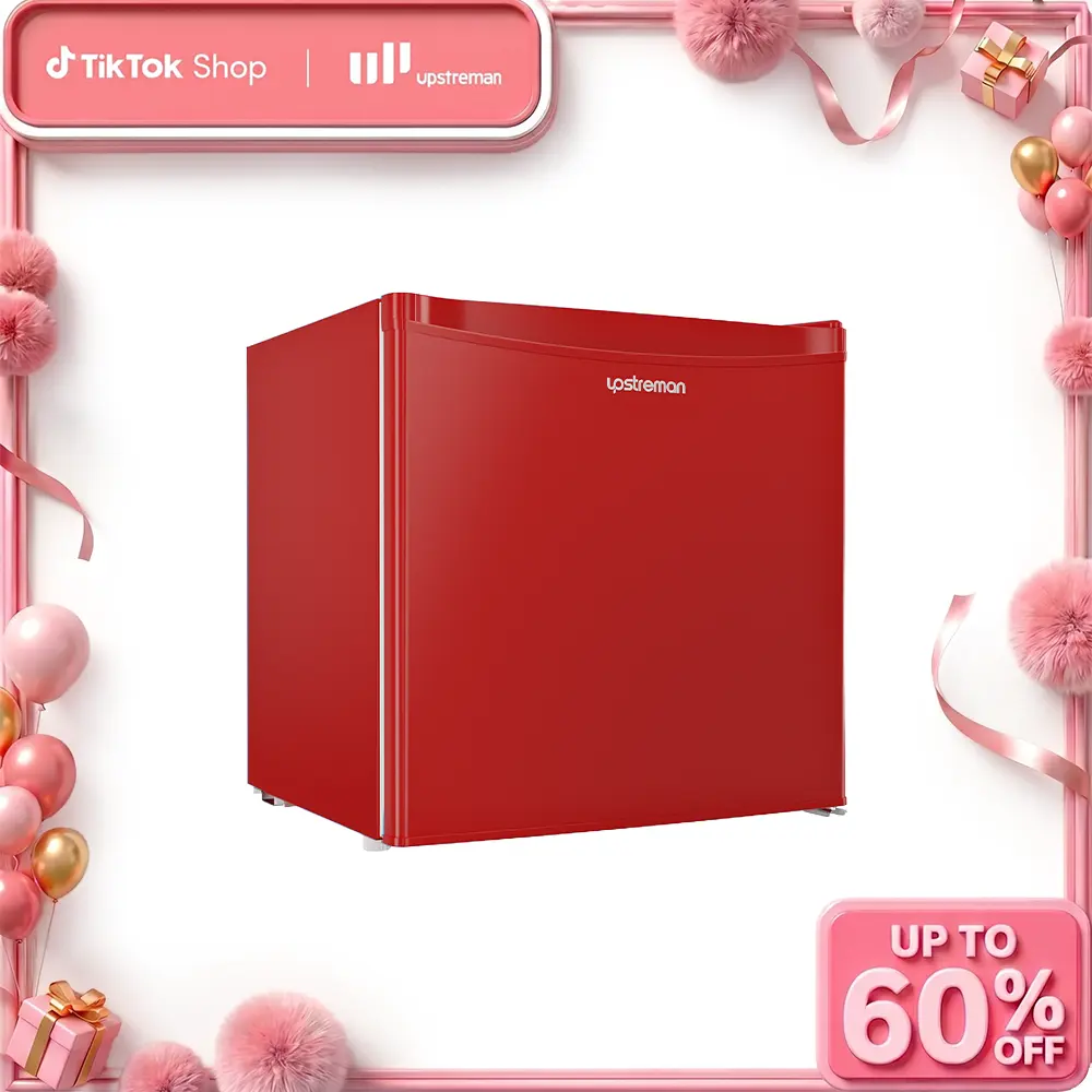 Upstreman mini fridges 1.7 Cu Ft with Freezer FR17 Adjustable Thermostat Energy Saving Low Noise Single Door Compact Refrigerator for Dorm Office Can Bedroom red fridge mini  brands Small pantry drink fridge skincare fridge Portable Top Freezer Refrigerat