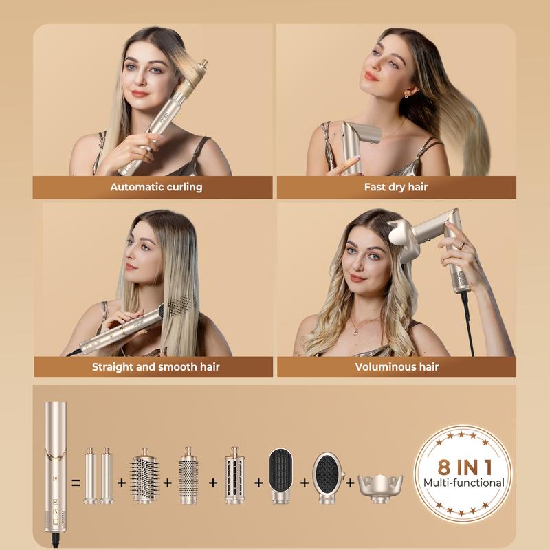 UKLISS FusionAir DIY HairStyler Champagne Gold 90-Day Free Trial & Refund 2 Year Warranty 110000RPM HairCurler + HairStraightener + HairDryer + HotAirBrush + LowTemperatureHairCare + NegativeIons + BlowoutBoost + HairDiffuser + Fluffier