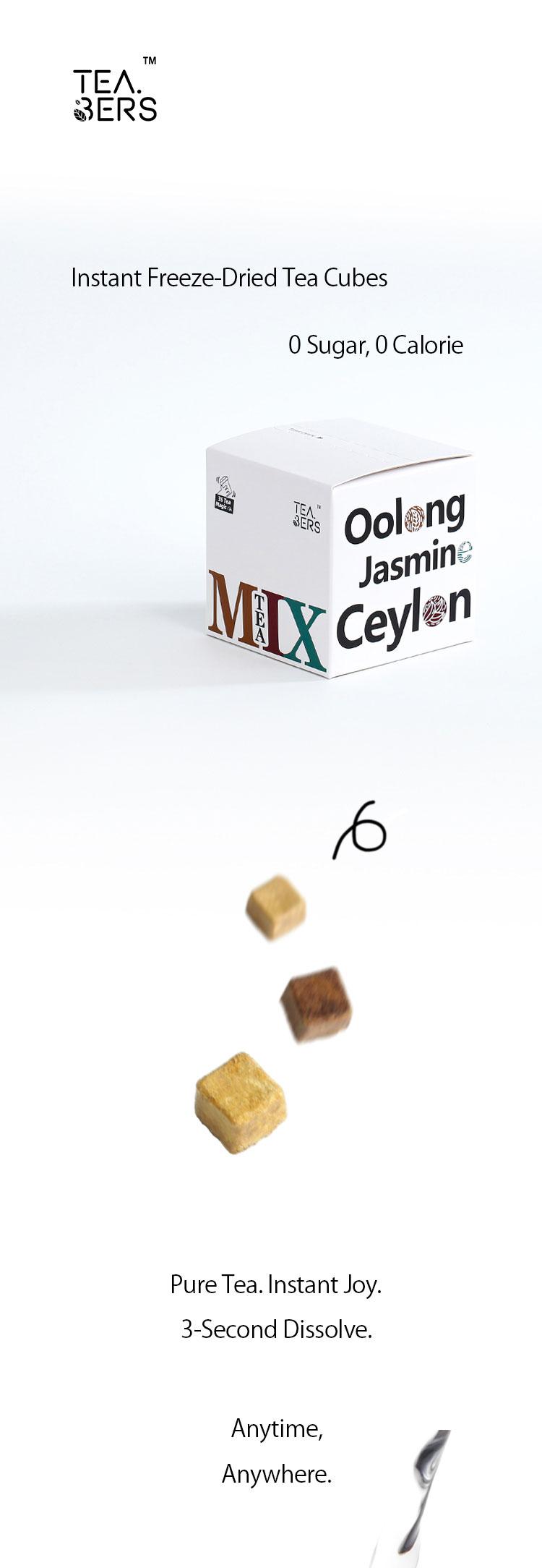 Teabers 15g Mixed Tea Cubes Freeze-Dried Instant Ceylon Oolong Jasmine Tea-0 Sugar 0 Fat 0 Calories Premium Healthy Beverage Herbal Zen Green Matcha Black