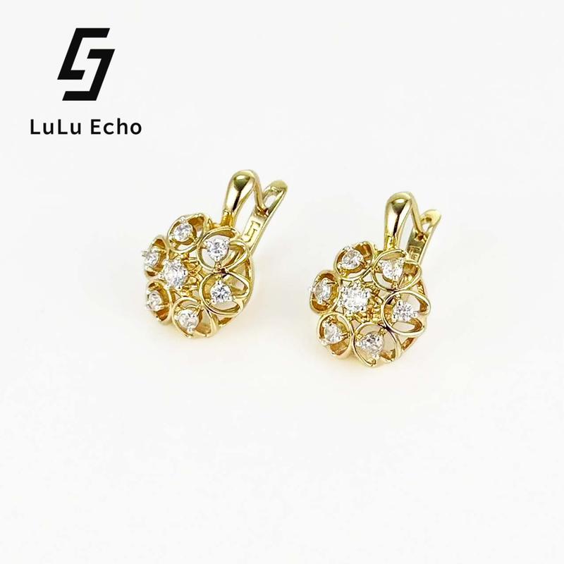 LuLuEcho New Fashion Jewelry Set 14K Gold Plated with Elegant Floral Earrings & Ring for Women's Modern Style