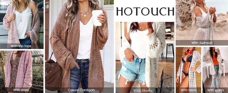 Women's Lightweight Crochet Cardigan Long Sleeve Open Front Oversized Summer Sweater Batwing Beach Fashion