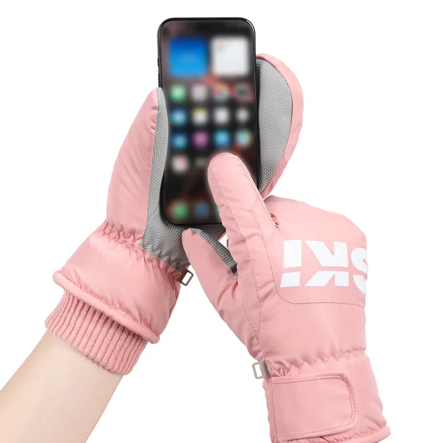 Women's Pink Touch Screen Ski Mittens - Thick Fleece-Lined, Waterproof, Thermal Snow Gloves for Skiing