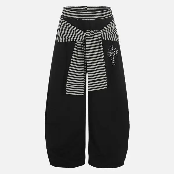AELFRIC EDEN Women's Comfy Cotton Blend Baggy Barrel Silhouette Pants - Soft Print Sweatpants with Plaid Layered Streetwear Design, Curved Relaxed Leg, Stripe Detail, Elastic Mid Waist, All Seasons Clothes, Plus Sizes Bottoms