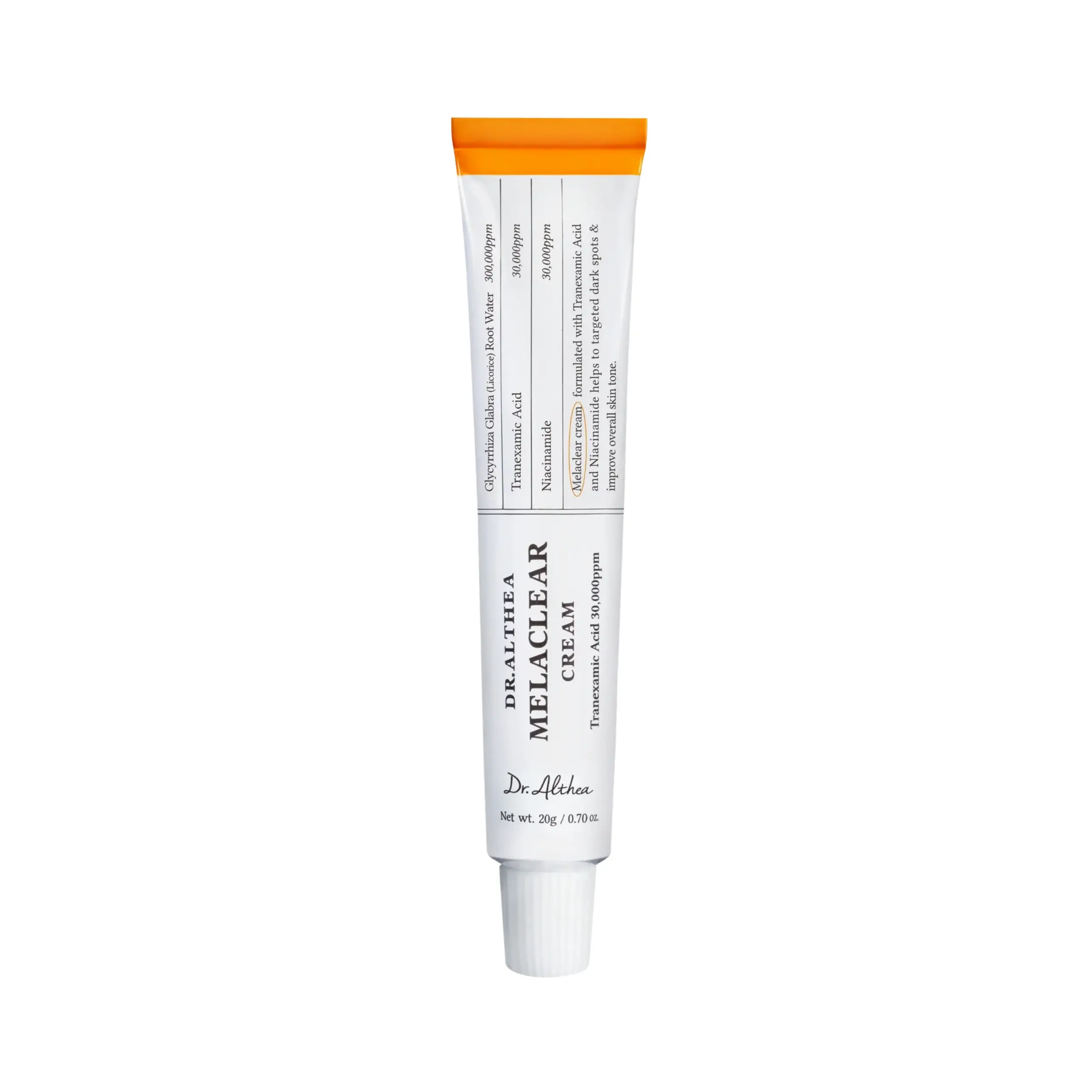 [Dr.Althea] Melaclear Cream 20ml - Tranezamic Acid(TXA), Niacinamide, Licorice Root Extract, Korean Vegan Skincare, Face Moisturizer for Dark Spot & Hyperpigmentation Care,