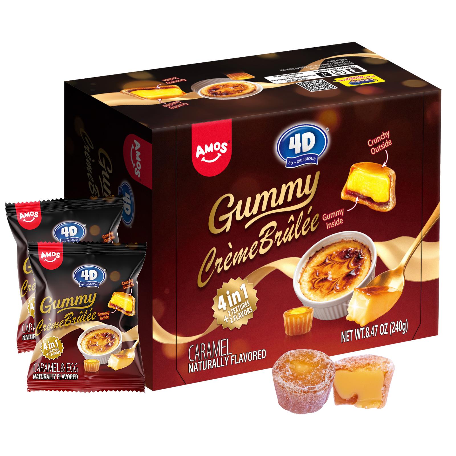 Amos 4D Caramel Gummy – Caramel Flavored Chewy Gummies, Soft Chewy Candy Bites, 8.47 oz (240 g) Bag