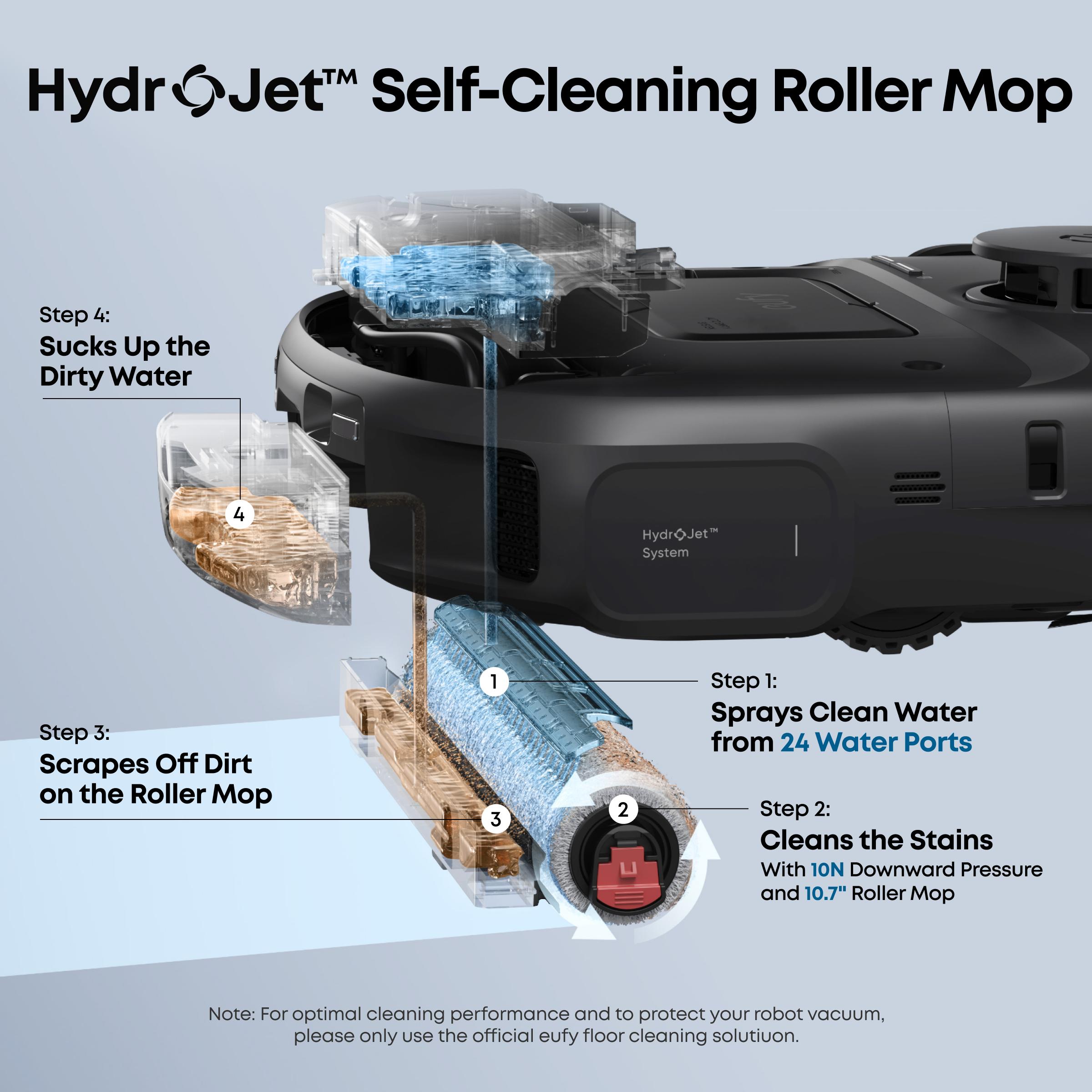 eufy C28 Robot Vacuum and Mop Combo, HydroJet Self-Cleaning Roller Mop, DuoSpiral Detangle Brush, 15,000 Pa Turbo High Suction, 5-in-1 Robot Vacuum and AI Obstacle Avoidance