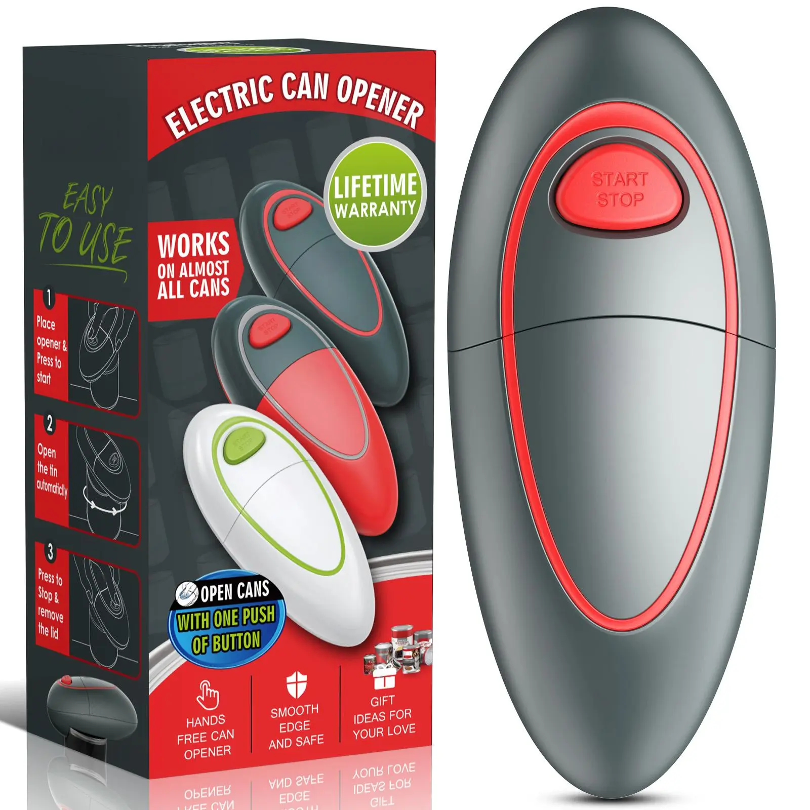 One Touch Electric Can Opener Fits Almost All Can Sizes for Seniors with Arthritis, Hand Held Battery Operated Can Opener with Smooth Edge, Food Safe Kitchen Gadgets