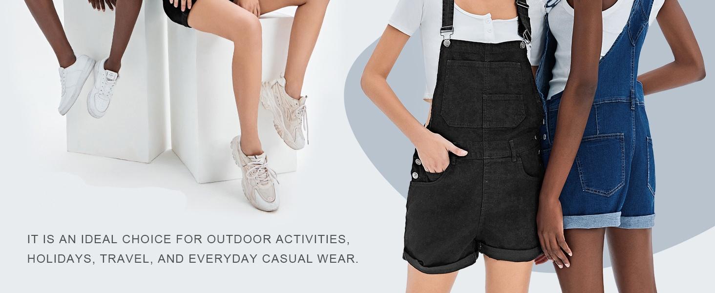Imily Bela Womenswear Basic Overalls Shorts Denim Bib Straps Shorts Casual Solid Color Minimalist Rompers Jumpsuits With Pockets Pants