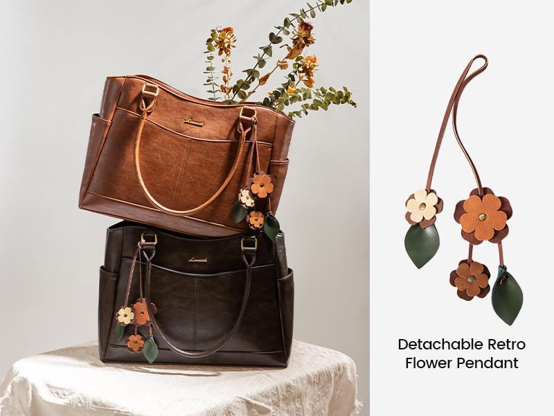 LOVEVOOK Women's Leather Laptop Bag with Large Cup Holder, Vintage Work Tote for Office & Travel, Thickened Compartment for Computer Protection, Elegant Design for All Occasions,TikTokShopStockUp