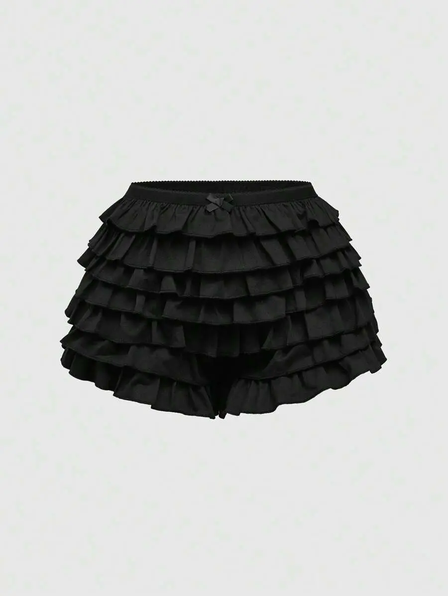 LUNA LAYER Womens Grunge Punk Y2K Gyaru Leopard Print High Low Ruffle Low Rise Mini Shorts