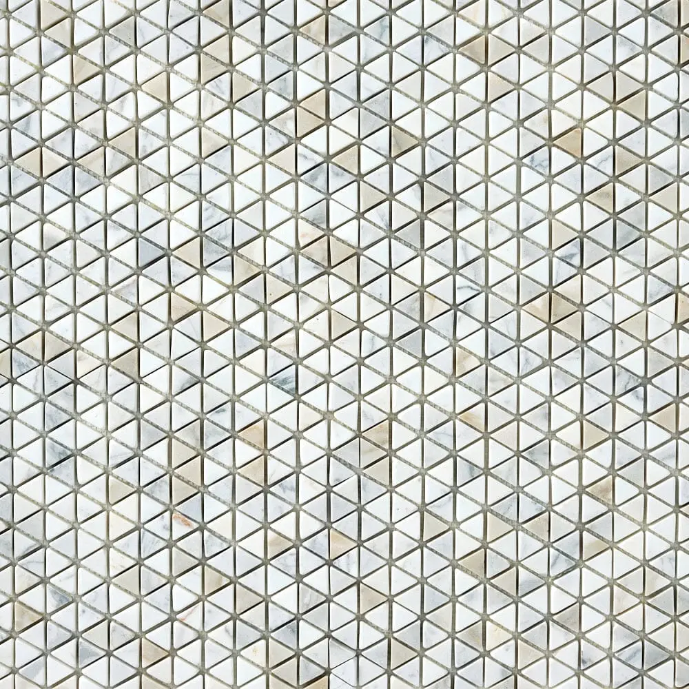 Calacatta Gold Triangular Hex 12x12 Tumbled Marble Mosaic Tile