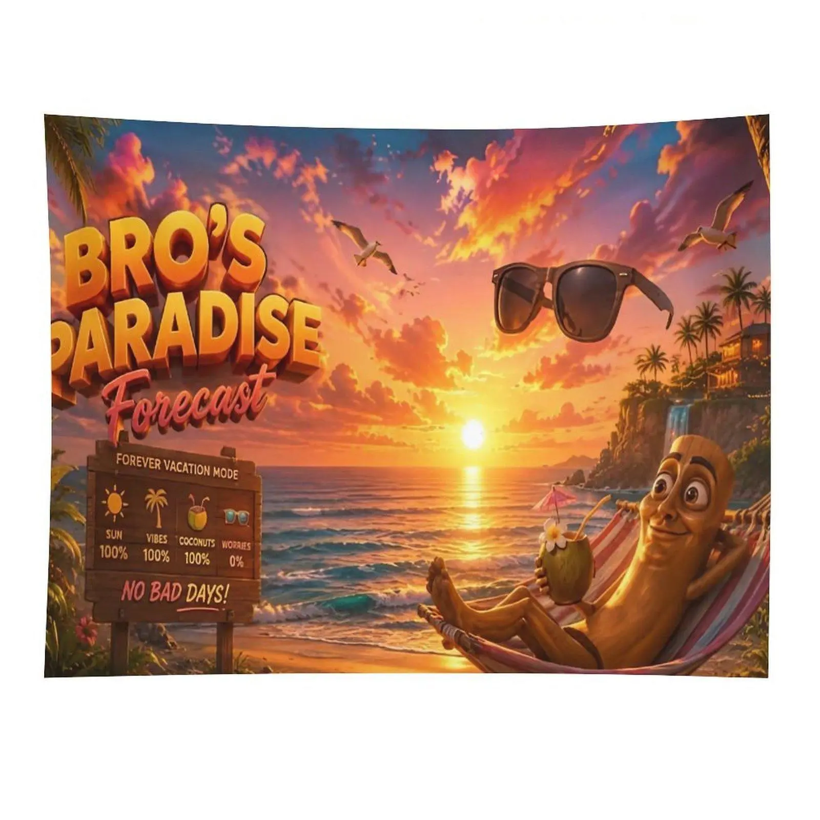 Bros Paradise Beach Tapestry Funny Tropical Vacation Sunset Wall Hanging for Dorm Room Decor