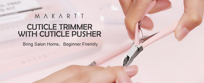 Makartt Cuticle Trimmer with Cuticle Pusher, 3 PCS Pink Nail Cuticle Nipper Professional Pedicure Manicure Tools with Stainless Steel Dual End Pusher, Nail Scraper Nail Care Nail Art