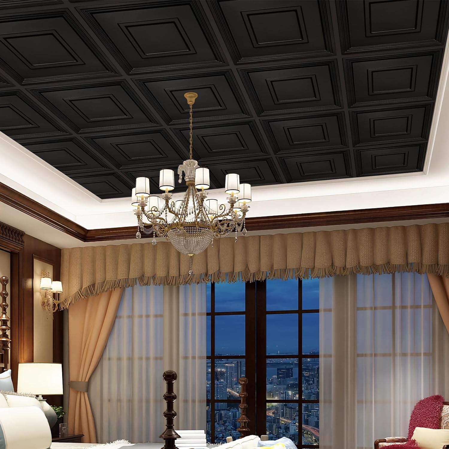 STICKGOO 12Pcs Drop Ceiling Tiles, PVC Panels Plastic Ceiling Tiles Waterproof Reusable, Baroque Decorative Ceiling Tiles for Home, Venetian Plaster