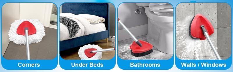 Rotatable Mop Head Replacement and Shower Floor Scrubber for O Cedar Bucket, Microfiber Mop Heads Easy Cleaning Floor Head Mop Set with 5 Refills 30-58in Handle for Wood Tile Laminate Marble