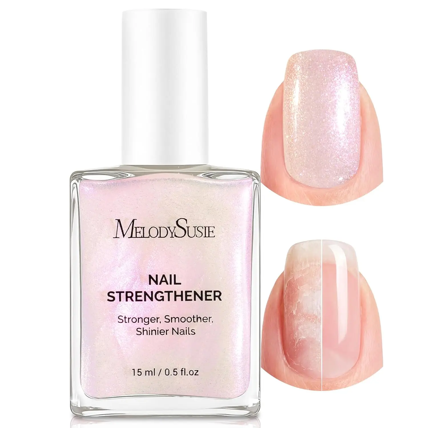 MelodySusie Nail Strengthener and Growth Treatment, 2-in-1 Ridge Filling Base Coat & Glossy Concealer Polish for Damaged Nail Repair and Healthy Shine,Gifts for Women 15ml 0.5 Fl Oz