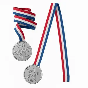 "Winner" Award Medals with Multicolor Ribbon - Pack of 12