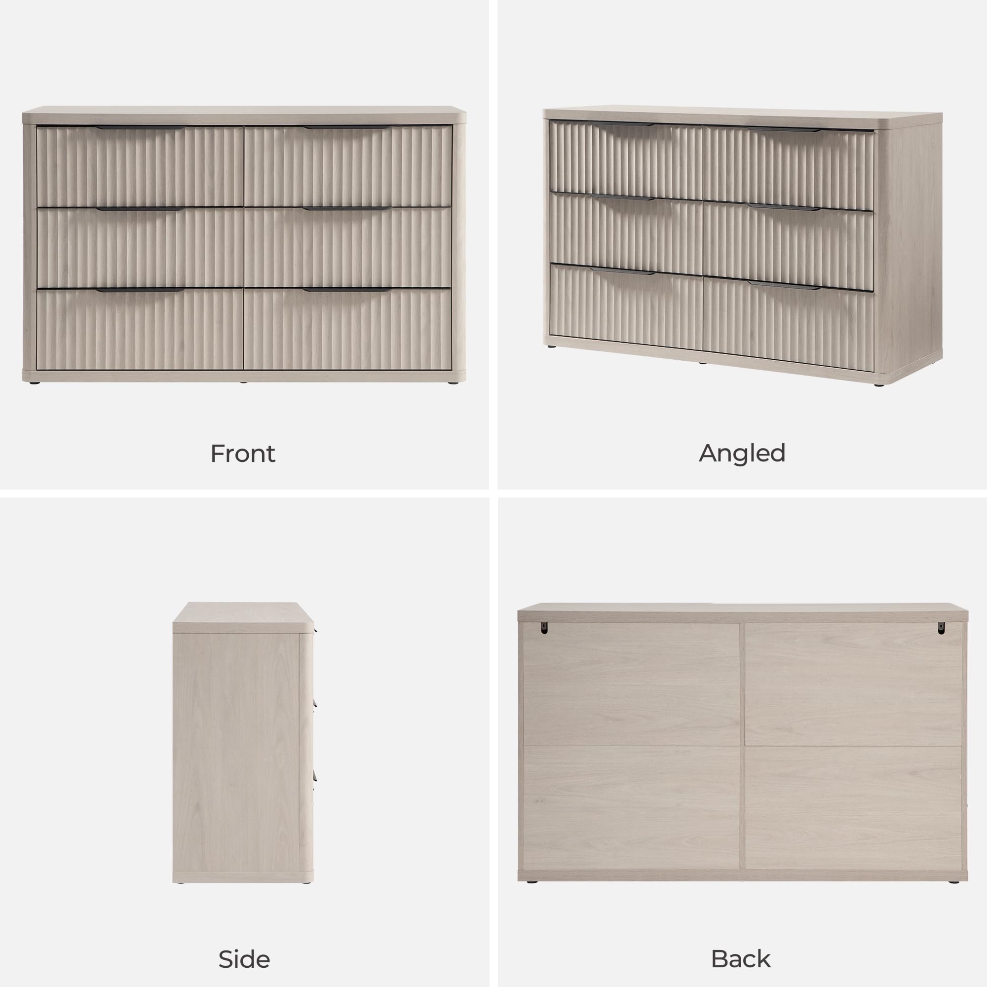 SICOTAS Dresser for Bedroom 6 Drawer Dressers & Chests of Drawers for Closet Long Large Modern TV Stand Set for Clothes Storage Fluted Wide Clothes Closet for Hallway Entryway