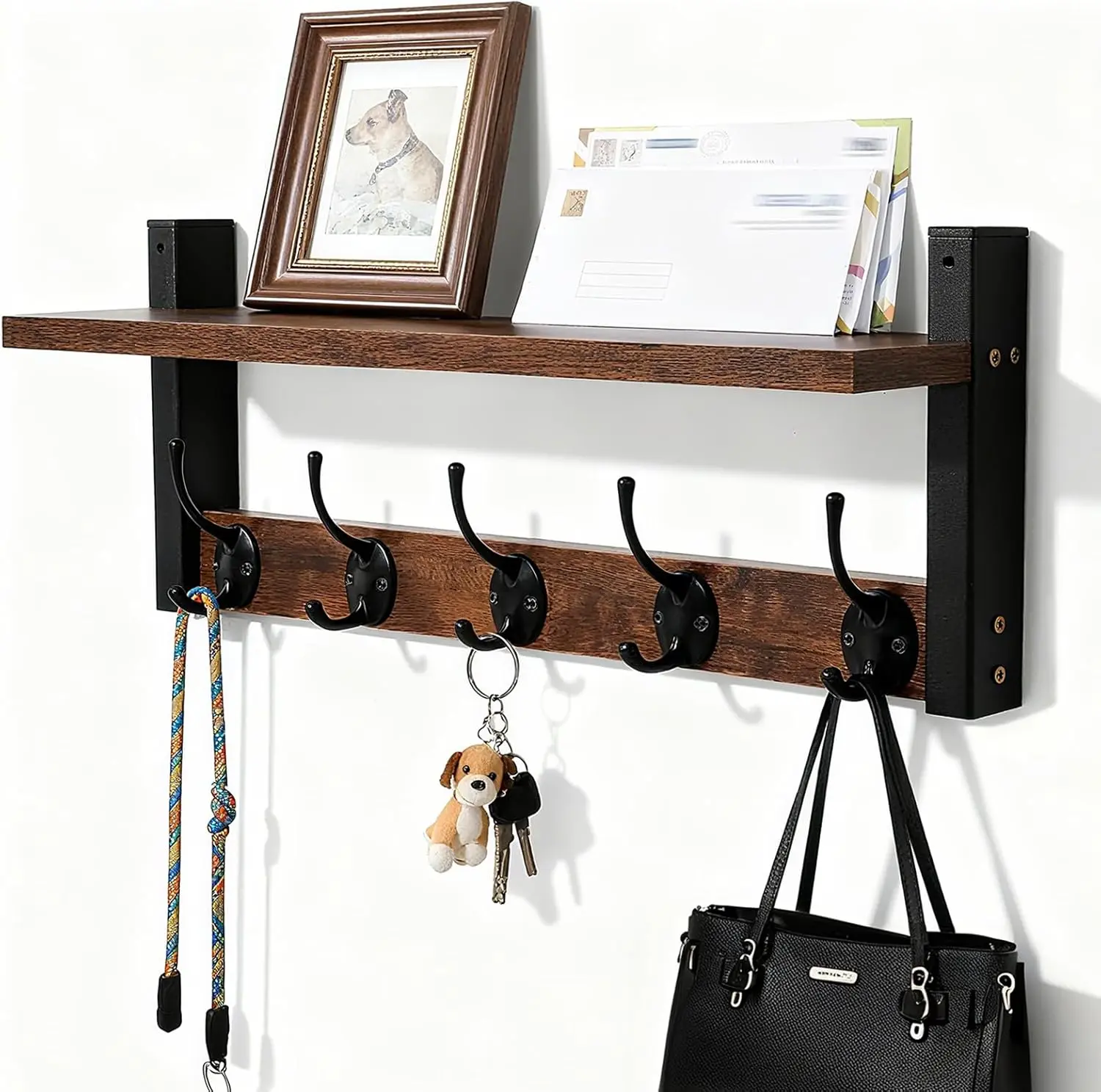 LOVEWE Wall-Mounted Wooden Key Holder with Shelves, Decoration Room Accessories, Multifunctional & Convenient Hooks for Bags Coats, Birthday Festival Gift Organizer Storage, Multifunctional Hook