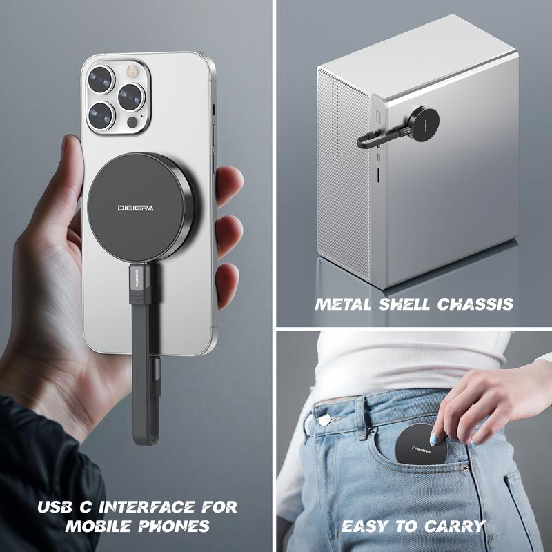 DIGIERA Magnetic Portable SSD 1TB/2TB/512GB Compatible with iPhone 15/16 & Android Type-C Up to 2000MB/s Read Speed for Content Creators - External Storage