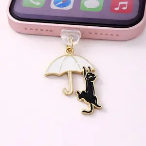 Dust Plug Charm for Devices-Kindle-iPhone-USB C-Black Cat