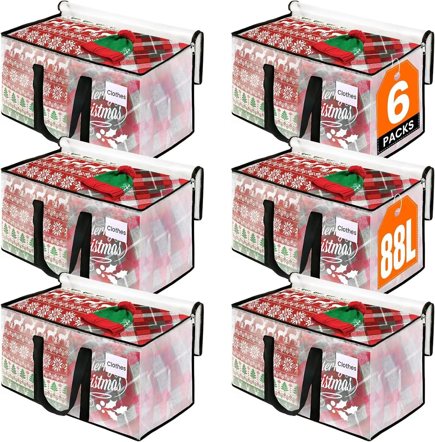 6-Pack Oversized Storage Organiser Bags with Reinforced Handles, Heavy-Duty Totes for Clothes & Home Moving Supplies (Transparent)