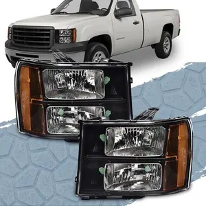 CROSSDESIGN Clear/Black Headlights Headlamps Fit For 07-13 GMC Sierra 1500 2500HD 3500HD 2PC