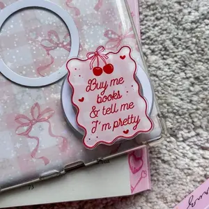 Coquette Kindle Grip Bookish Phone Grip Pink Cherry Magnetic Kobo Holder Kindle Accessories Bookish Merch Birthday Gift for Book Lover