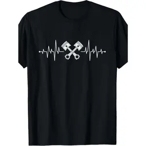Fashionable Mens T Shirt Featuring a Dynamic Engine Inspired Heartbeat Graphic Design for Modern Style Enthusiasts