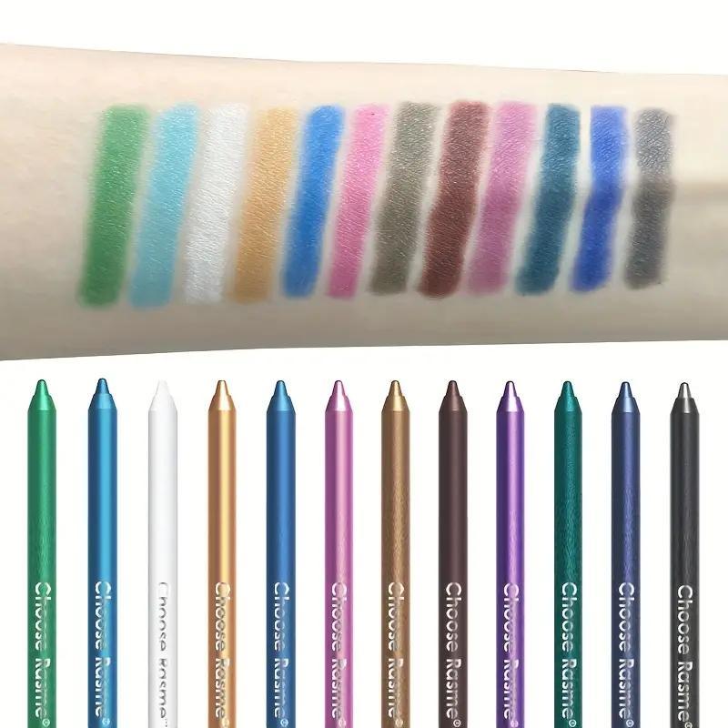 12Pcs Colored Gel Glitter Eyeliner Pencils Set – Waterproof Smudge-Proof Eye Liner Kit with Dark & Light Shades, Emerald Green, Sky Blue, Royal Blue, Black, White, Pink, Purple, Brown, Gold – Long-Lasting Liquid & Pencil Delineadores