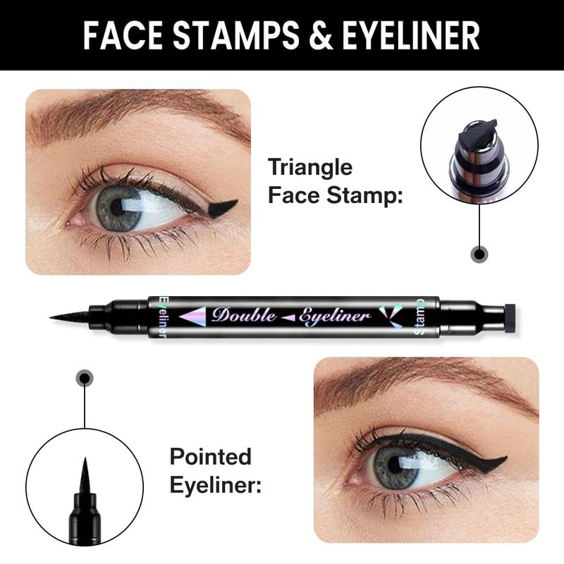 Valentines Day Gifts for Her/He  liquid Eye Liners Face Stamp Cosplay Gothic Makeup Set Kit for Beginners, Black Brown Purple Blue Red Pink Green Star Flowers Heart Moon Triangle Lightning Butterfly Stamps Eyeliner