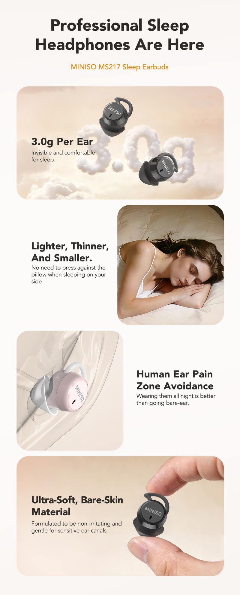 MINISO MS217 Wireless Earbuds Bluetooth 6.0 Headphones, Sleep Earbuds, Waterproof Wireless Earphones, Mini Invisible In Ear Earbuds, Suitable for Office, Sports, Sleeping, Study and Audio Calls, Built in Microphone, Gaming Bluetooth Headphones