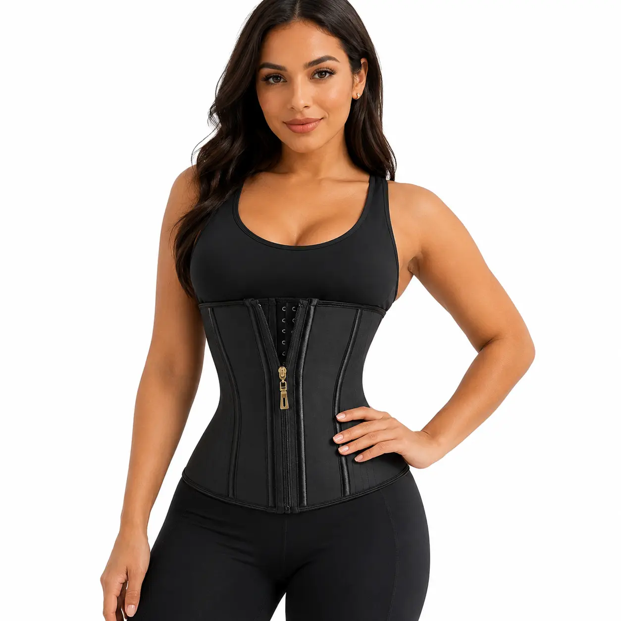 QUISHAPER Women's Retro Latex Underbust Waist Trainer - Short Torso Faja with Button-Hook-Front Zipper, Tummy Control Corset, Cute Activewear for Postpartum, Wedding, Birthday, New Year Use