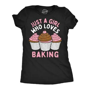 Womens Funny T Shirts Just A Girl Who Loves Baking Sarcastic Bakers Tee For Ladies Funny Womens T Shirts Cute Vintage Fashion Casual Ladies T-Shirt Gift Funny Food Top Women's Novelty Tees Black -