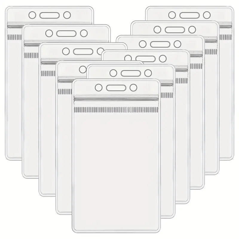 10-Pack Clear ID Badge Holder Vertical Name Tag Clips Transparent Plastic Lanyard Card Case with Waterproof Resealable Zipper Suitable for Office, Meetings Office Supplies