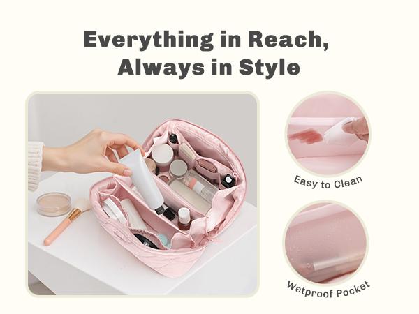 [NEW IN] HYNES EAGLE Travel Makeup Bag for Women, Water Repellent Puffy Quilted Cosmetic Organizer Pouch, Portable Wide Open Toiletry Bag for Toiletries & Brushes, Large Capacity Travel Makeup Case Black Friday