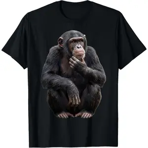 Men's funny monkey thinking meme Graphic T-Shirt - Short Sleeve Crew Neck Regular Fit Casual Wear | Soft & Breathable Fabric, Durable Print, Everyday Comfort, Machine Washable